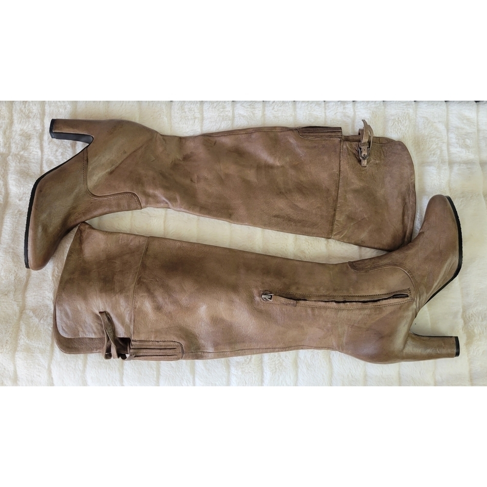 SAM EDELMAN // se boutique taupe mink lamb leather over the knee heeled boots - Picture 3 of 5